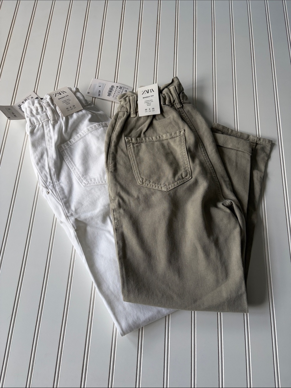 NWT Zara white  Paper Bag Carrot leg Baggy Fit ankle